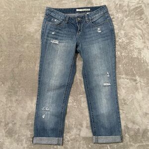 DKNY Distressed Blue Denim Cropped Cuffed Jeans Size 10 Medium Wash Ankle